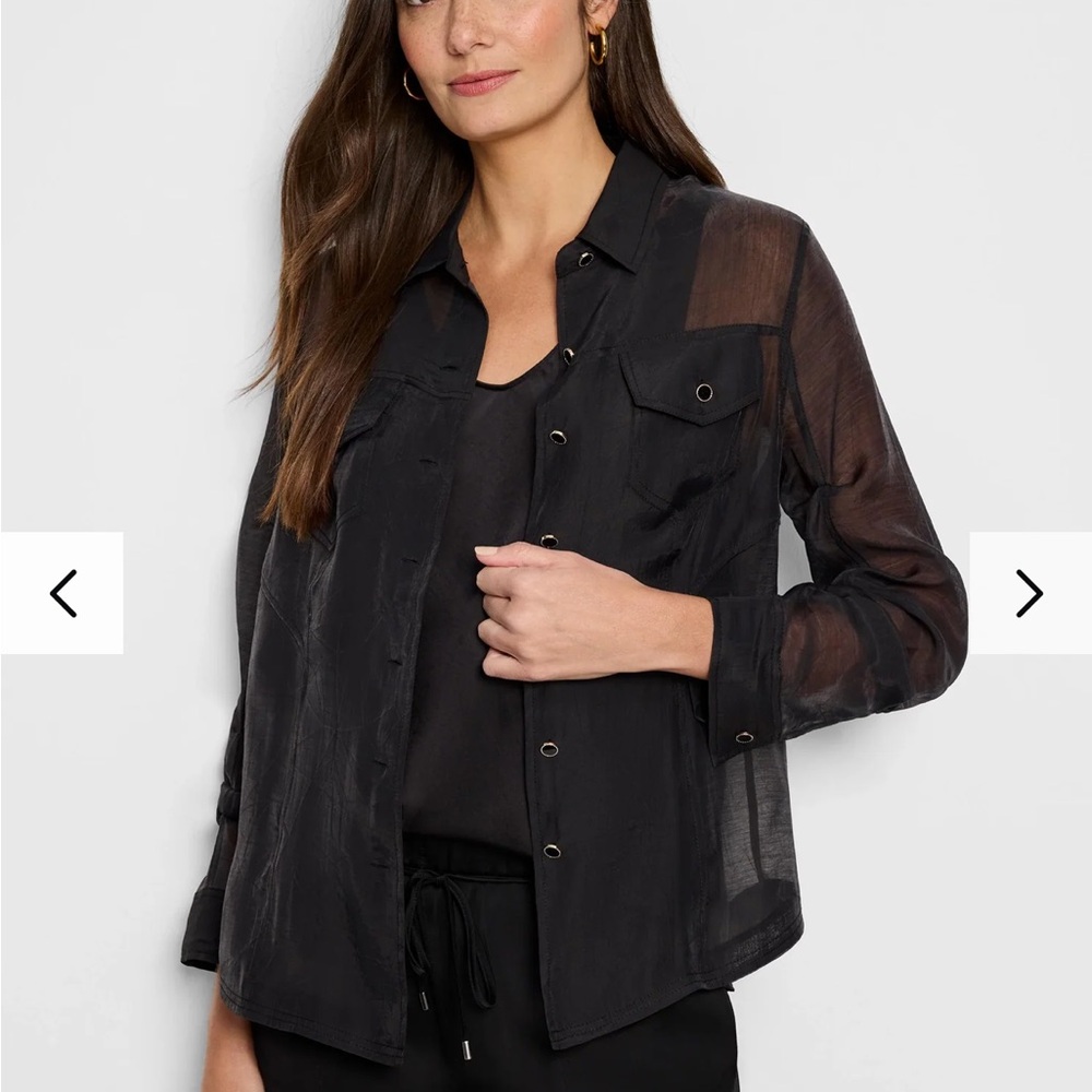 Black Sheer Button-Front Shirt Jacket - Women